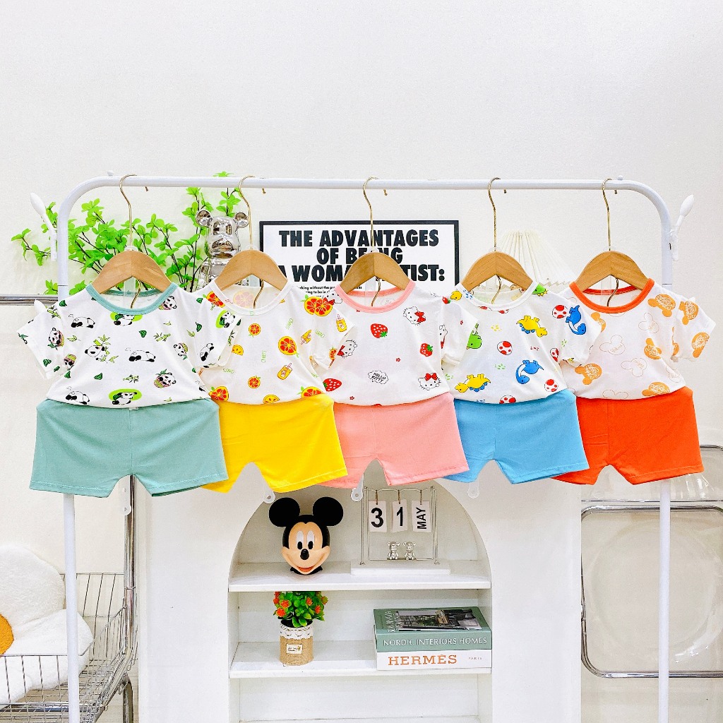 [ A157- Mềm, Mát, Được Chọn Mẫu] Bộ Cộc Tay Thun Lạnh Minky Mom Trắng Họa Tiết Cho Bé Trai Bé Gái