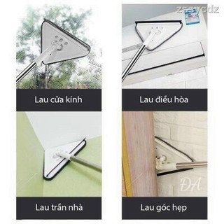 Cây lau kính tam giác xoay 360 độ, cây lau nhà đa năng 2 miếng lau 3 chế độ, cây lau trần nhà.