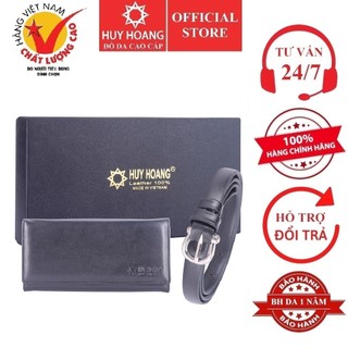 Bóp & dây thắt lưng da bò màu đen huy hoàng hp5110-hp3120