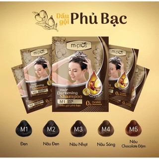 Dầu gội nhuộm tóc thảo dược đen/ nâu đen phủ bạc 100% m.pros 25ml