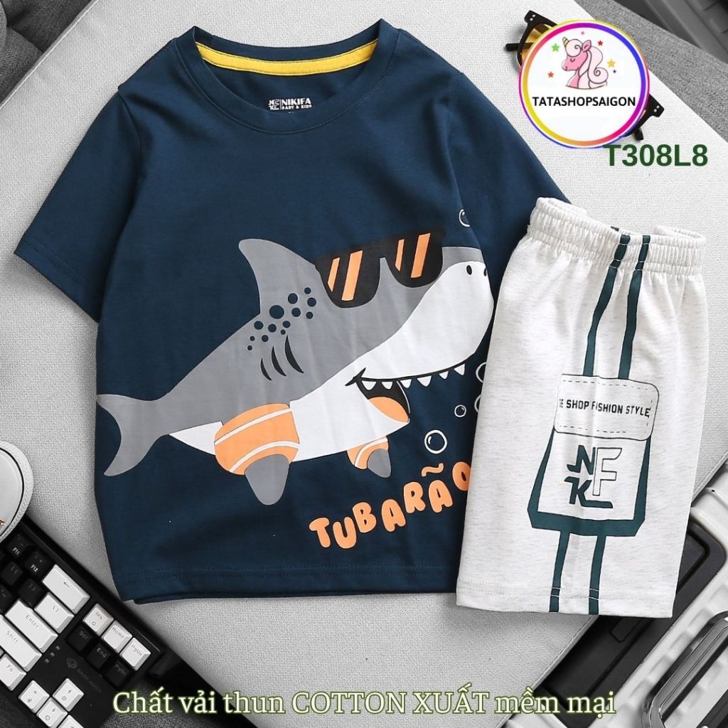 [11 đến 38kg] Đồ bộ bé trai size đại cotton mặc mát T308