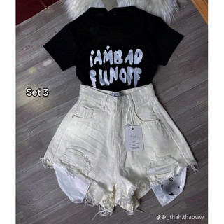   Set bộ áo croptop bozip mix quần jean rách - chờ neo