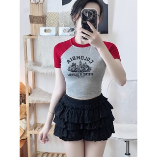 Áo croptop tay ngắn raplang in chữ cam pu chia cực xinh , chất thun bozip mềm mịn