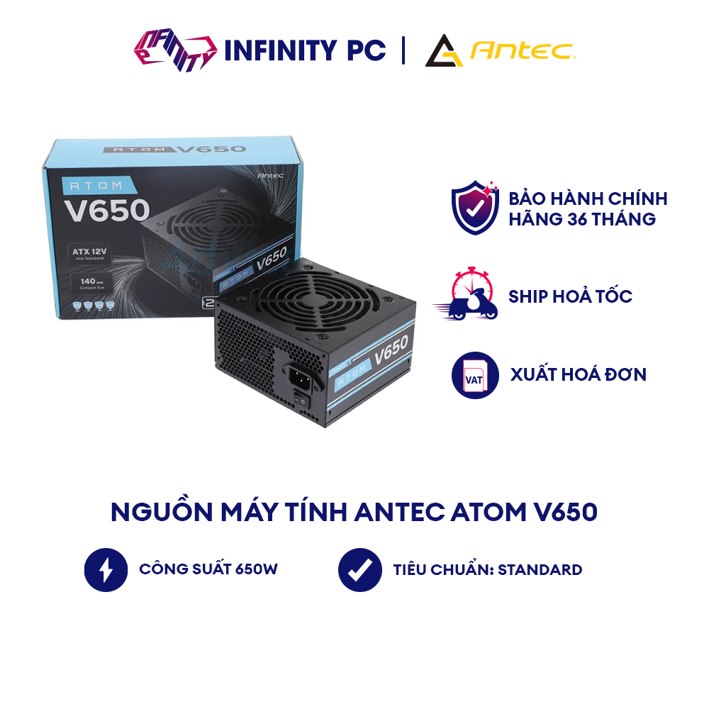 PSU Nguồn máy tính Antec  ANTOM V650 – 650W hàng chính hãng bảo hành 3 năm