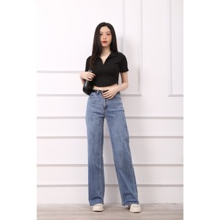 Quần Jean Ống Rộng Nữ Lưng Cao Dáng Dài Màu Xanh Đá Thời Thượng Co Giãn 4 Chiều CP74, CT JEANS