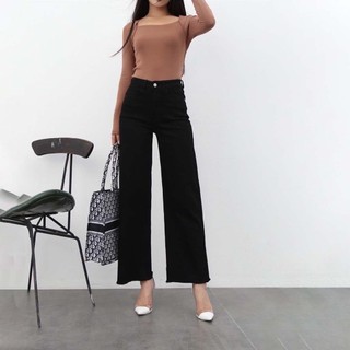 Quần jean ống rộng gấu tua basic 2 màu đen trắng CP06, CT JEANS