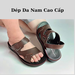Dép da nam đế cao su đúc nguyên khối cao cấp, dép quai hậu nam