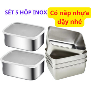 Combo 5 Hộp đựng thực phẩm inox 304 có nắp đậy, khay đựng thực phẩm bằng inox để tủ lạnh - Tan An An