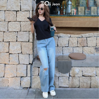 Quần jean nữ ống rộng retro rách TiQi B2-328