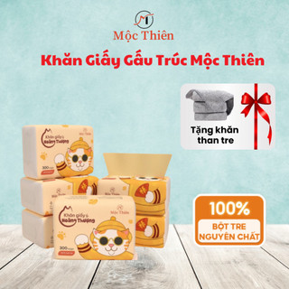 giấy ăn gấu trúc thương hiệu Mộc Thiên bột gỗ nguyên sinh combo 3 gói