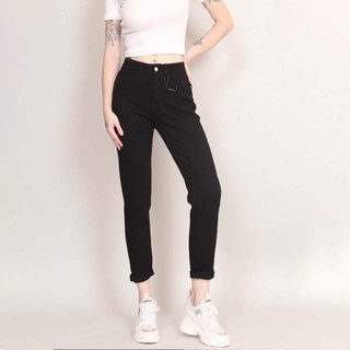 Quần bò baggy jean nữ trơn kiểu cạp cao kéo dài chân 3 màu xanh đen trắng chất liệu cao cấp co giãn CP64, CT JEANS