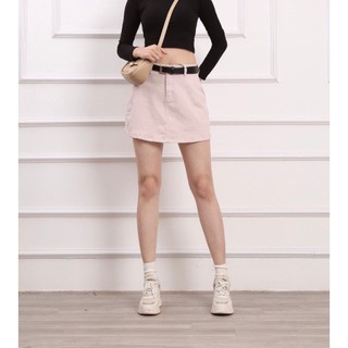 Chân váy jean chữ A trơn co giãn 2 màu đen kem co giãn có quần bảo hộ thoải mái khi vận động CP50, CT JEANS