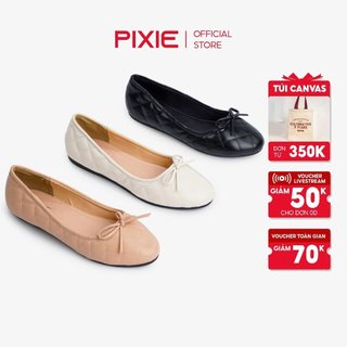  Giày Búp Bê Đế Bệt Da PU 2 Lớp Chần Chỉ Gắn Nơ H018 Pixie