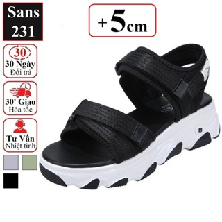 Dép quai hậu nữ Sans231 đế cao 5cm sandal xăng đan ngang dán bằng đen xám xanh saldan sadal tăng 5p độn 5 phân mùa hè