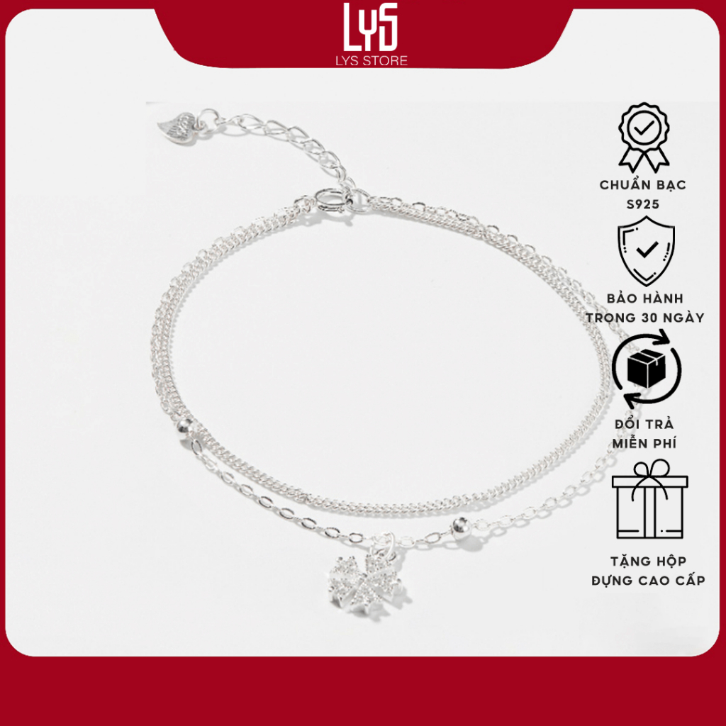 Vòng tay bạc Lys Double Drawstring cỏ bốn lá 2070