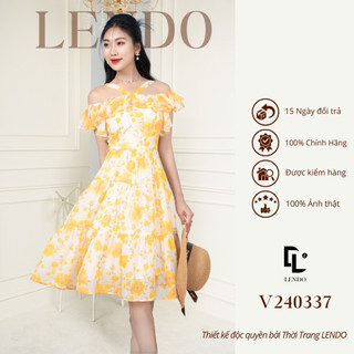 Đầm Váy Hoa Đi Biển LENDO V240337 Dáng Xòe Trễ Vai Cổ Yếm