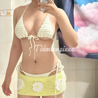 Set Len “Flower” + chân váy ( Crochet Handmade)