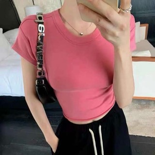 Áo thun trơn ôm dáng ngắn croptop WG.WE, áo phông trơn tay ngắn cổ tròn nhiều màu phong cách Hàn Quốc