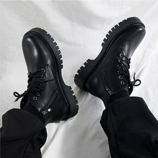 Giày Bốt Combat Khóa Kéo Cao Cổ Da Trơn BCC11 Full đen