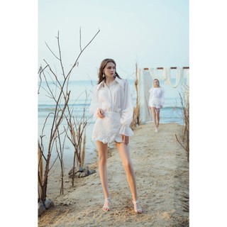 Gladys Set - Áo sơ mi tay phồng xòe và chân váy ren lót lụa