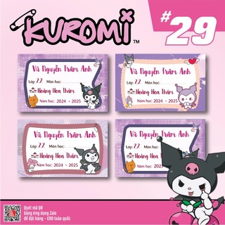 Set 36 nhãn vở in in tên chủ đề Kuromi và các nhân vật hoạt hình