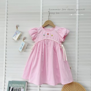 [Pinkids] [8-22kg] Váy Hoa Thô Mềm Cột Nơ 2 Bên Xanh Hồng Cho Bé Gái