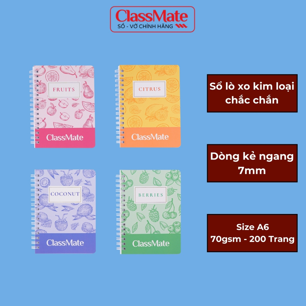 Sổ Lò Xo A6 Kẻ Ngang Classmate 200 Trang, Sổ Tay Thiết Kế Fruit, Viết Nhật Ký, Lên Kế Hoạch,Sổ Ghi C