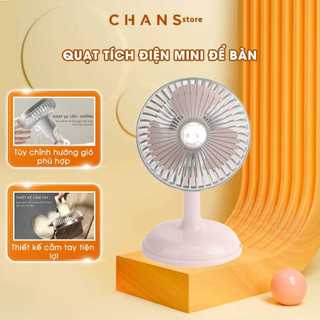 Quạt Tích Điện Mini Để Bàn Kiểu Dáng Cổ Điển Có 2 Tốc Độ Gió Cổng Sạc USB Tiện Lợi, Phong Cách Hàn Quốc Sang Trọng