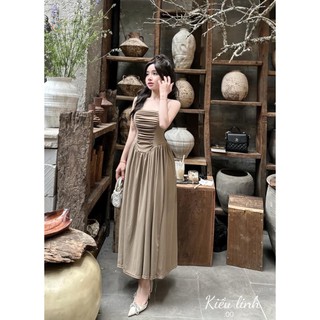 Đầm 2 dây nhúm ngực dáng dài xòe cực xinh , chất thun tăm mềm dày dặn