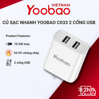 Củ sạc nhanh 10.5W  YOOBAO YAD-C033 tích hợp 2 cổng USB không nóng máy, an toàn, ổn định thích hợp với nhiều dòng máy