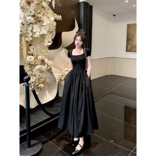 Váy đầm mùa hè dáng dài có túi cổ vuông chiết eo che khuyết điểm đi tiệc đi chơi hàng QCCC SP106