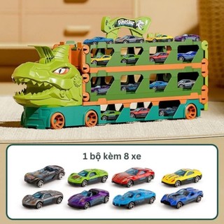 Đồ chơi đường đua khủng long 3 tầng kèm 8 xe đua nhỏ mô hình đua xe dài 2.1m có thể gấp gọn cho bé Bingsu Toys