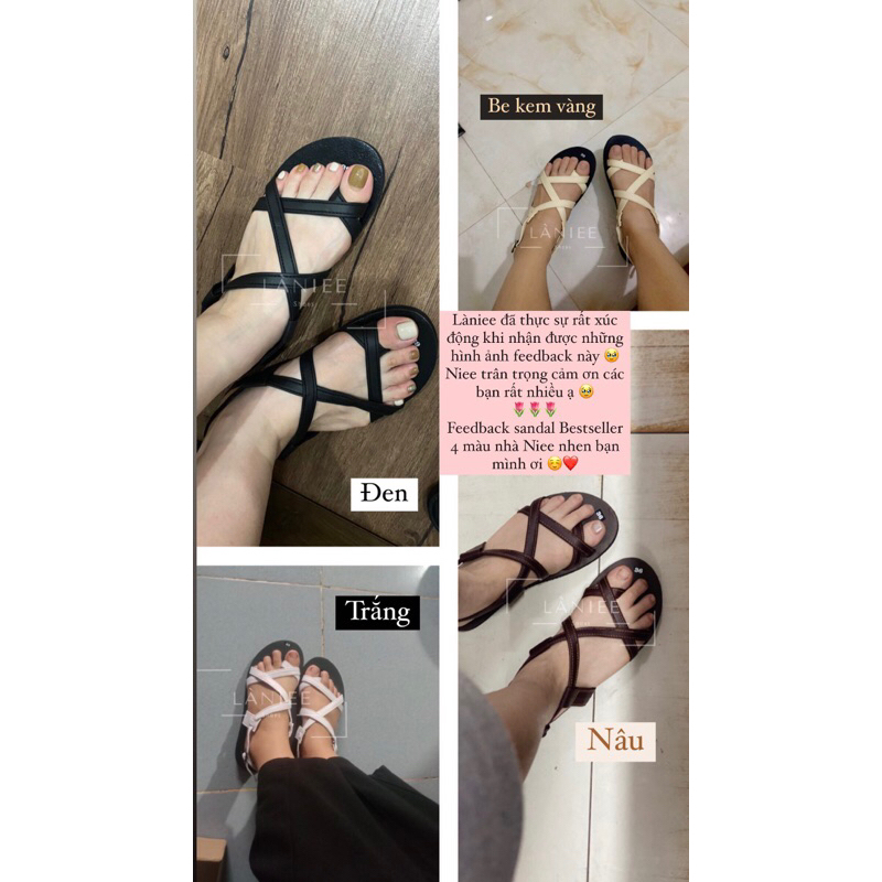 Giày sandal nữ Làniee quai dây chéo 5 màu BE KEM VÀNG, TRẮNG, NÂU, ĐEN, CAM GẠCH - LNT08