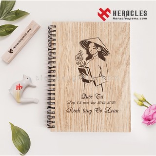 [Bộ hộp quà tặng] Sổ Gỗ Cao Cấp + bút ký - Khắc Tên, Logo Theo Yêu Cầu - Làm quà tặng sinh nhật, tri ân thầy cô giáo
