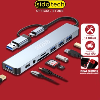 Hub type C USB 3.0 mở rộng 8 port SIDOTECH UT8D cáp cổng chuyển đổi 2 đầu in 1 có 3.5 thẻ SD/TF máy tính laptop máy in