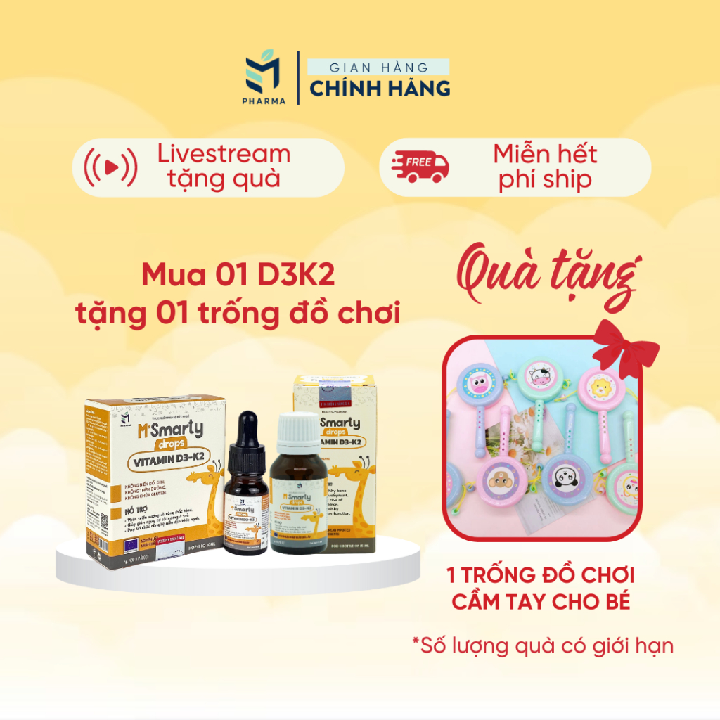 D3 K2 Mk7 Msmarty 10 ml Dạng Pipet Và 15 ml Dạng Nhỏ Giọt - Vitamin Tăng Chiều Cao Cho Trẻ Sơ Sinh