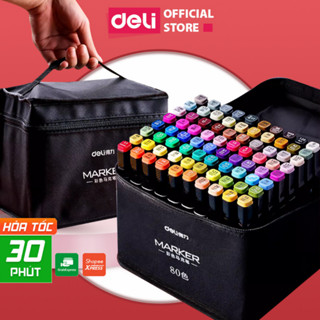 Bút Màu Marker Deli Hai Đầu Kèm Túi Vải Và Đế Cắm Bút Nhiều Loại - Bộ Bút Marker Chuyên Nghiệp Tô Manga Anime Mỹ Thuật