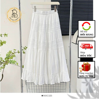 Chân váy xếp li dáng A dài 80cm xòe 3 tầng chất liệu vải mango mềm mại cao cấp thời trang hè 2024 -CV124