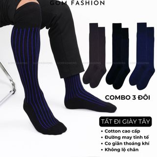 Hộp 3 đôi tất nam công sở GOMTAT cao cấp, chất liệu cotton mềm mịn, khử mùi thoáng khí êm chân - IHE-2201-CB3