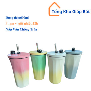 Ly giữ nhiệt 600ml bình giữ nhiệt có ống hút inox 304 cao cấp