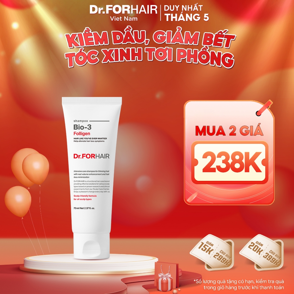 Dầu gội hỗ trợ ngăn ngừa rụng tóc chuyên sâu, giúp nuôi dưỡng da đầu Dr.FORHAIR Folligen BIO-3 Shampoo 70ml