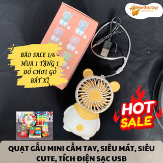 Quạt điện mini cầm tay để bàn, quạt gấu bearbrick, quạt sạc USB, quạt tích điện mini
