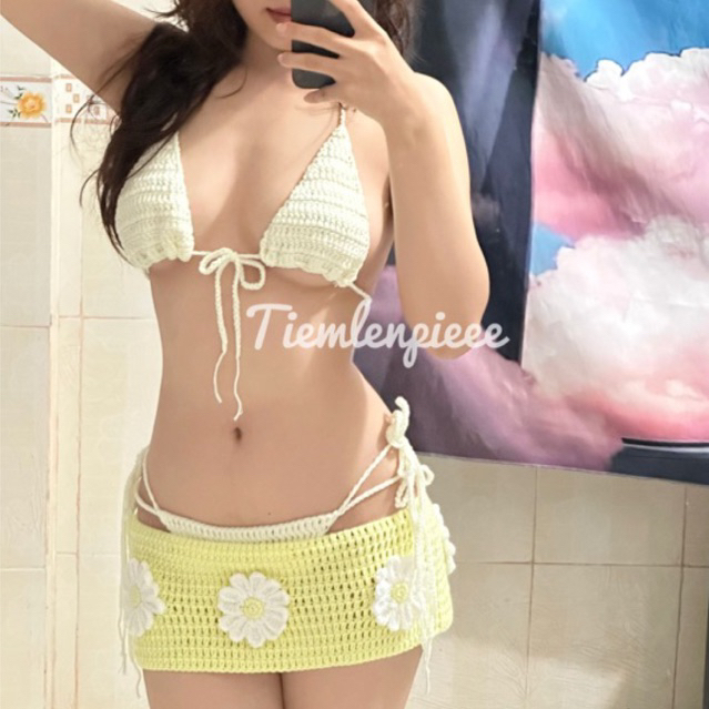 Set Len “Flower” + chân váy ( Crochet Handmade)