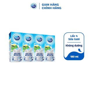 Lốc sữa tươi tiệt trùng Dutch Lady Fresh không đường 4x180ml