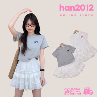 Set coquette áo nơ kèm chân váy phối ren, set áo babytee phối váy xếp tầng có quần bảo hộ
