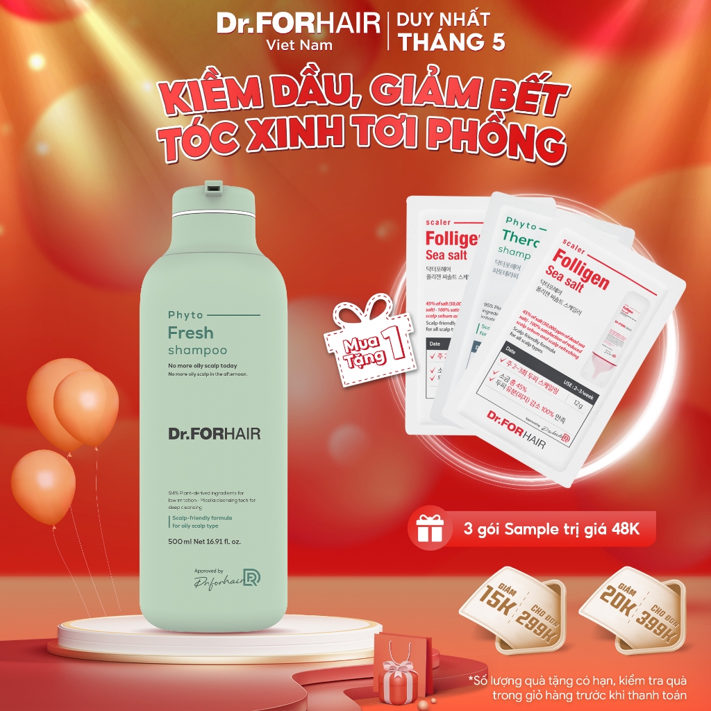 Dầu gội dành cho da dầu nhờn, bết dính mùi hôi chiết xuất từ thực vật Dr.FORHAIR Phyto Fresh Shampoo