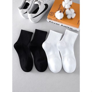 Tất vớ nam nữ cổ trung Trắng Đen chất liệu Cotton co giãn bốn chiều, kiểu dáng trơn phong cách hiện đại