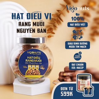 Hạt điều rang muối Vigonuts nguyên hạt còn vỏ lụa quà tặng dạng hũ sang trọng 150g