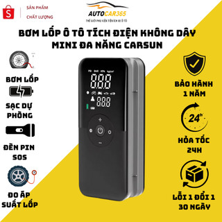 Bơm Lốp Ô Tô Mini CarSun 4 Trong 1 - Bơm xe, Đo Áp Suất Lốp, Sạc Dự Phòng, Đèn Pin Pin 4000mah