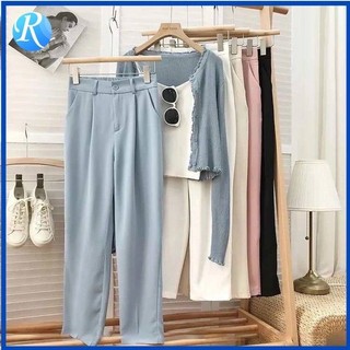 Quần ống rộng công sở chun lưng cạp khuy vải trượt Nhật màu trơn mềm mại thời trang cho phái nữ